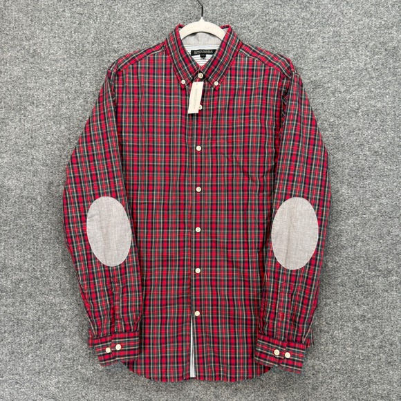 Banana Republic Other - Banana Republic Button Down Shirt Mens Medium Red Elbow Patch Plaid Slim Fit NEW